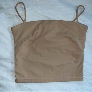 Halara In My Feels Spaghetti Strap Workout Cropped Tank Top in Eggshell